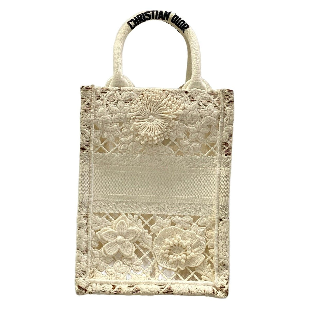 Dior Tote Bag Book Mini Phone White Lace Cotton Leather — view 3
