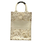 Dior Tote Bag Book Mini Phone White Lace Cotton Leather — view 3