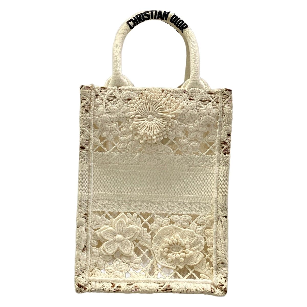 Dior Tote Bag Book Mini Phone White Lace Cotton Leather — view 3