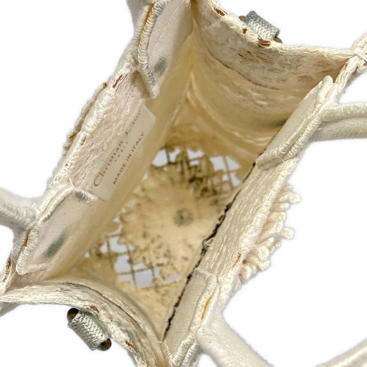 Dior Tote Bag Book Mini Phone White Lace Cotton Leather — view 7