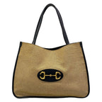 Gucci Tote Bag Horsebit Beige Dark Navy Leather