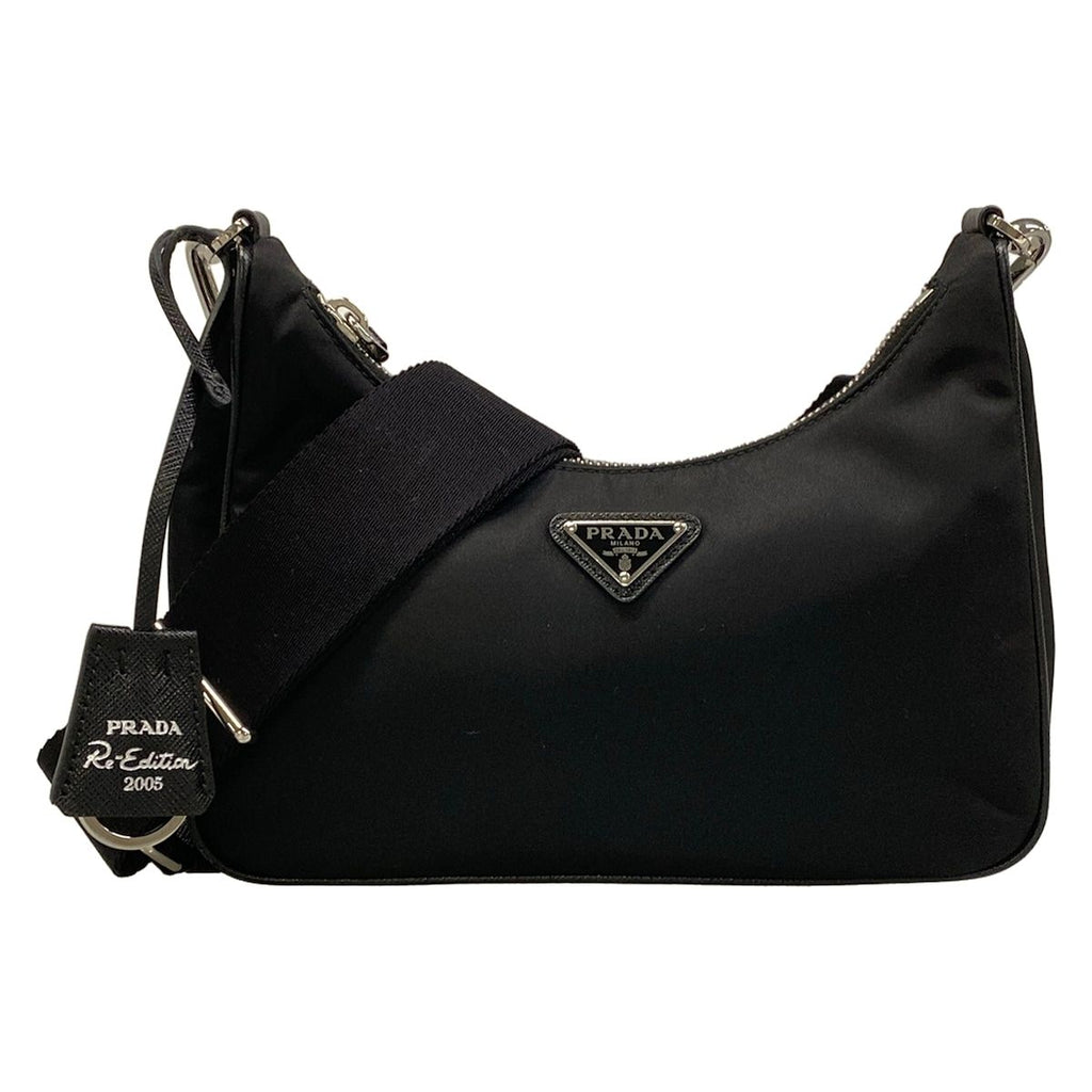Prada Shoulder Bag Re Edition Re-Nylon Black Detachable Strap Leather