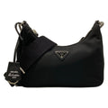Prada Shoulder Bag Re Edition Re-Nylon Black Detachable Strap Leather