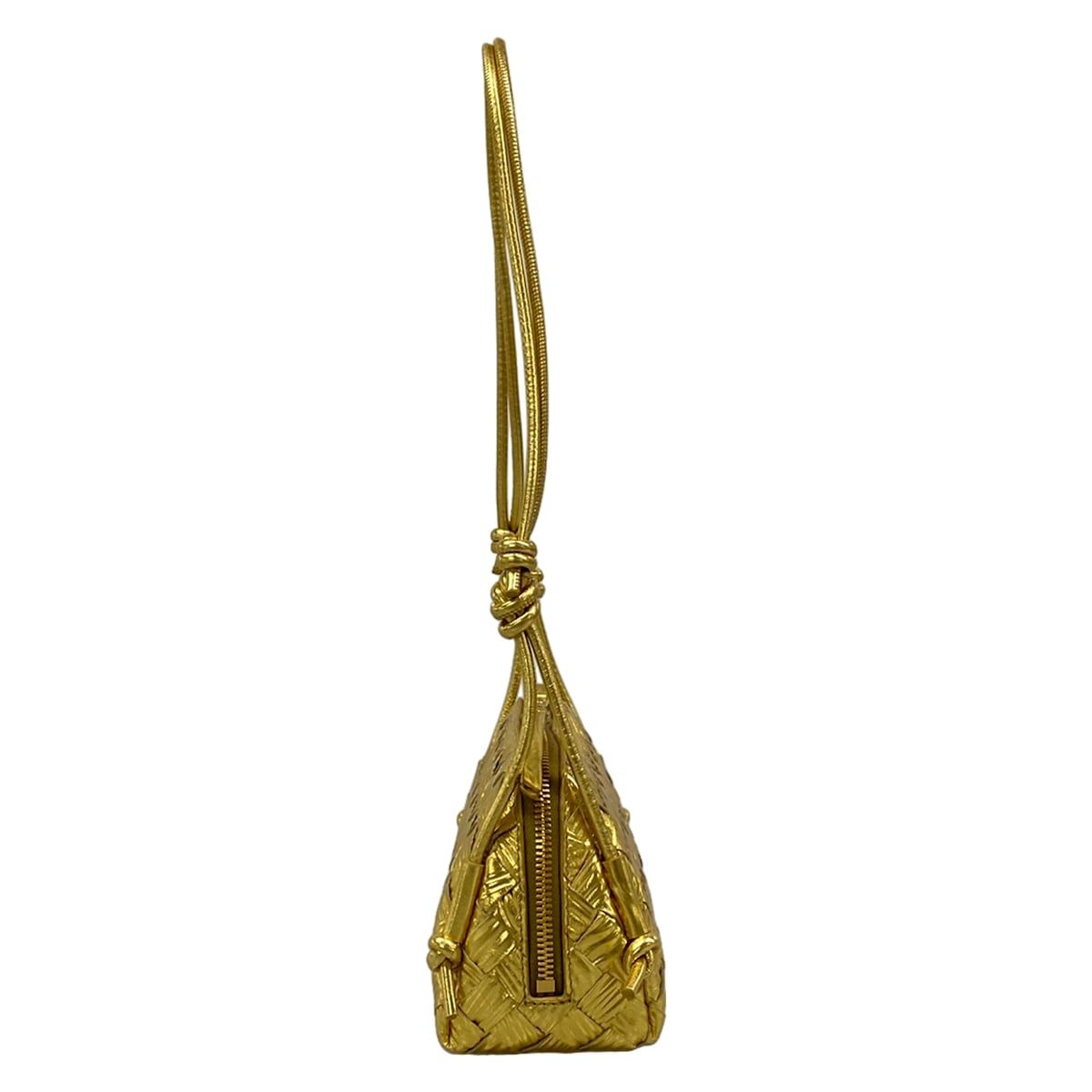 Bottega Veneta Shoulder Bag Concert Pouch Gold Embossed Leather — view 4
