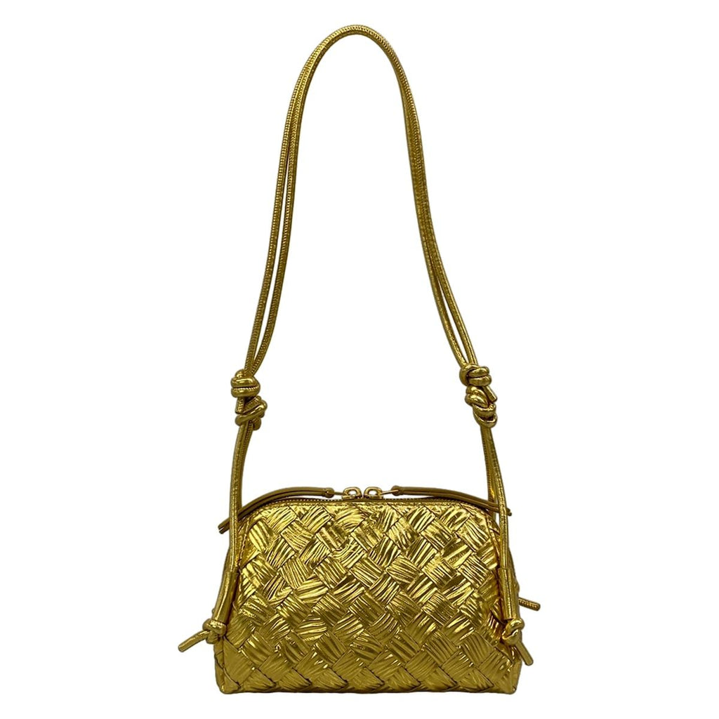 Bottega Veneta Shoulder Bag Concert Pouch Gold Embossed Leather