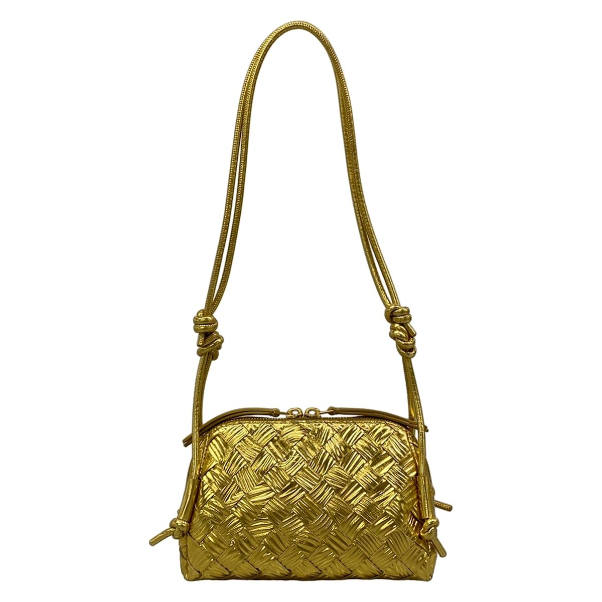 Bottega Veneta Shoulder Bag Concert Pouch Gold Embossed Leather