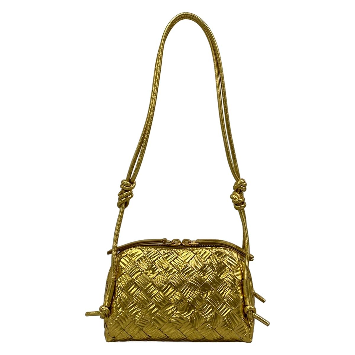 Bottega Veneta Shoulder Bag Concert Pouch Gold Embossed Leather — view 3