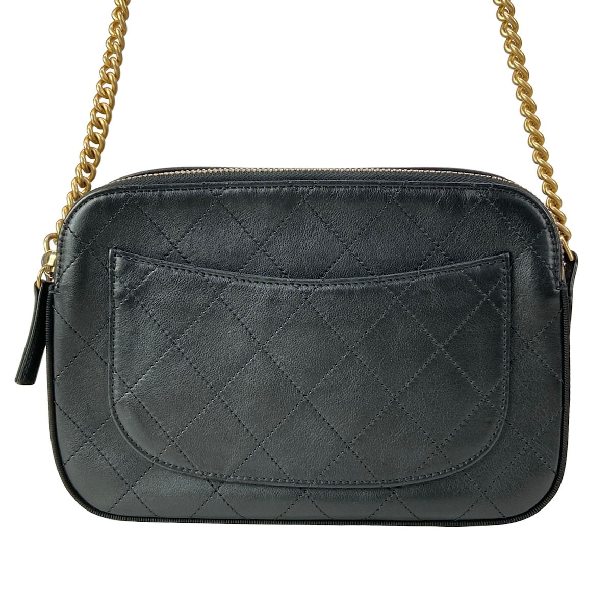Chanel Shoulder Bag Quilted Black Chain Vintage Gold Leather — view 3