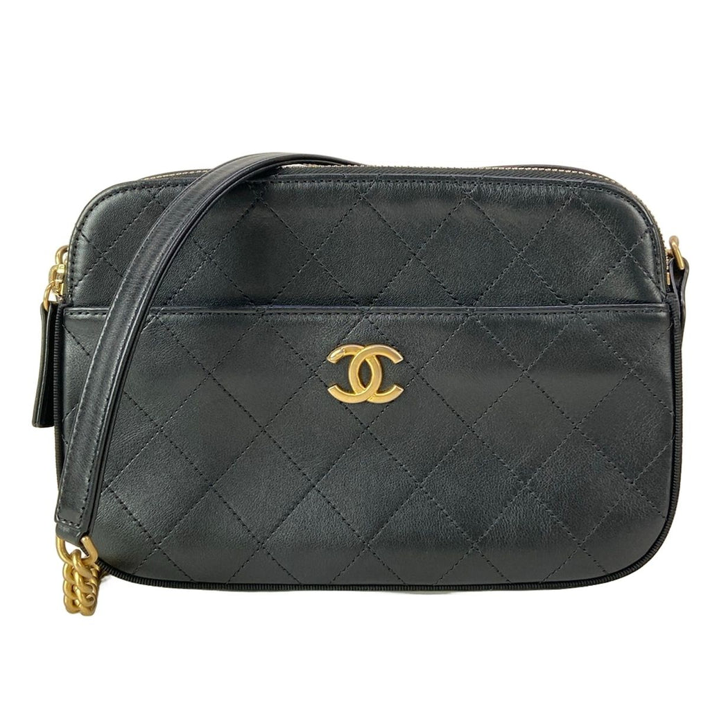 Chanel Shoulder Bag Quilted Black Chain Vintage Gold Leather