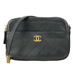 Chanel Shoulder Bag Quilted Black Chain Vintage Gold Leather
