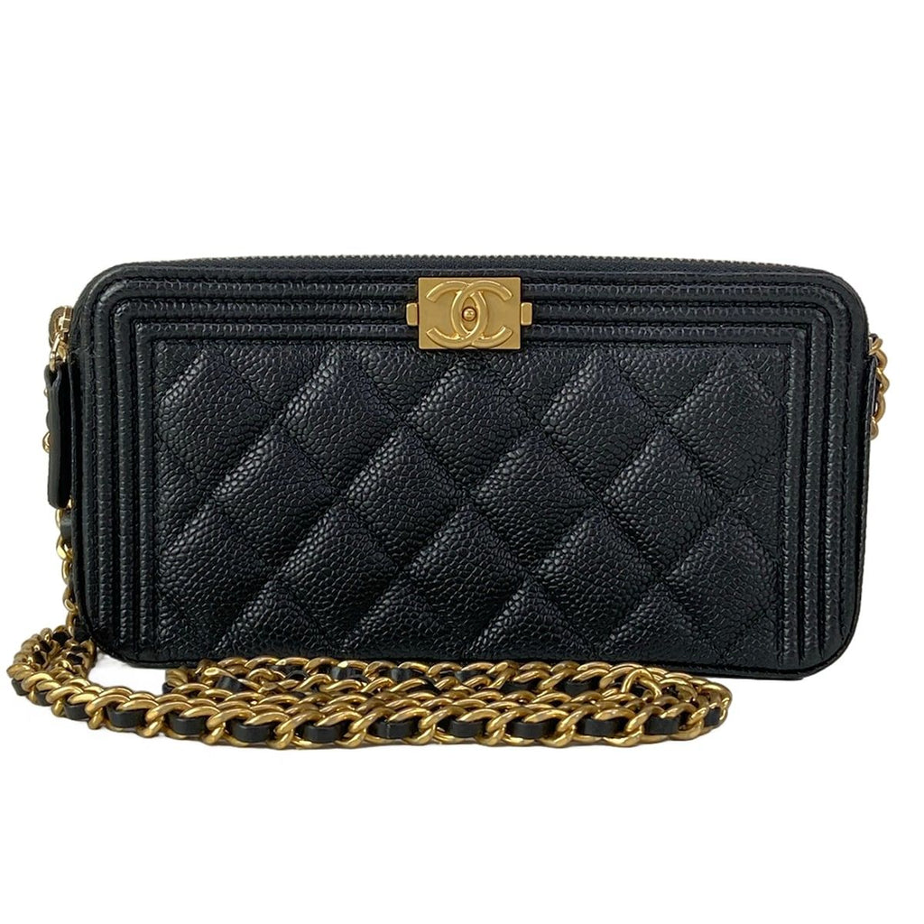 Chanel Wallet Boy Quilted Black Chain Matte Togo Shoulder Bag