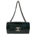 Chanel Shoulder Bag Dark Green Chain Silver Leather