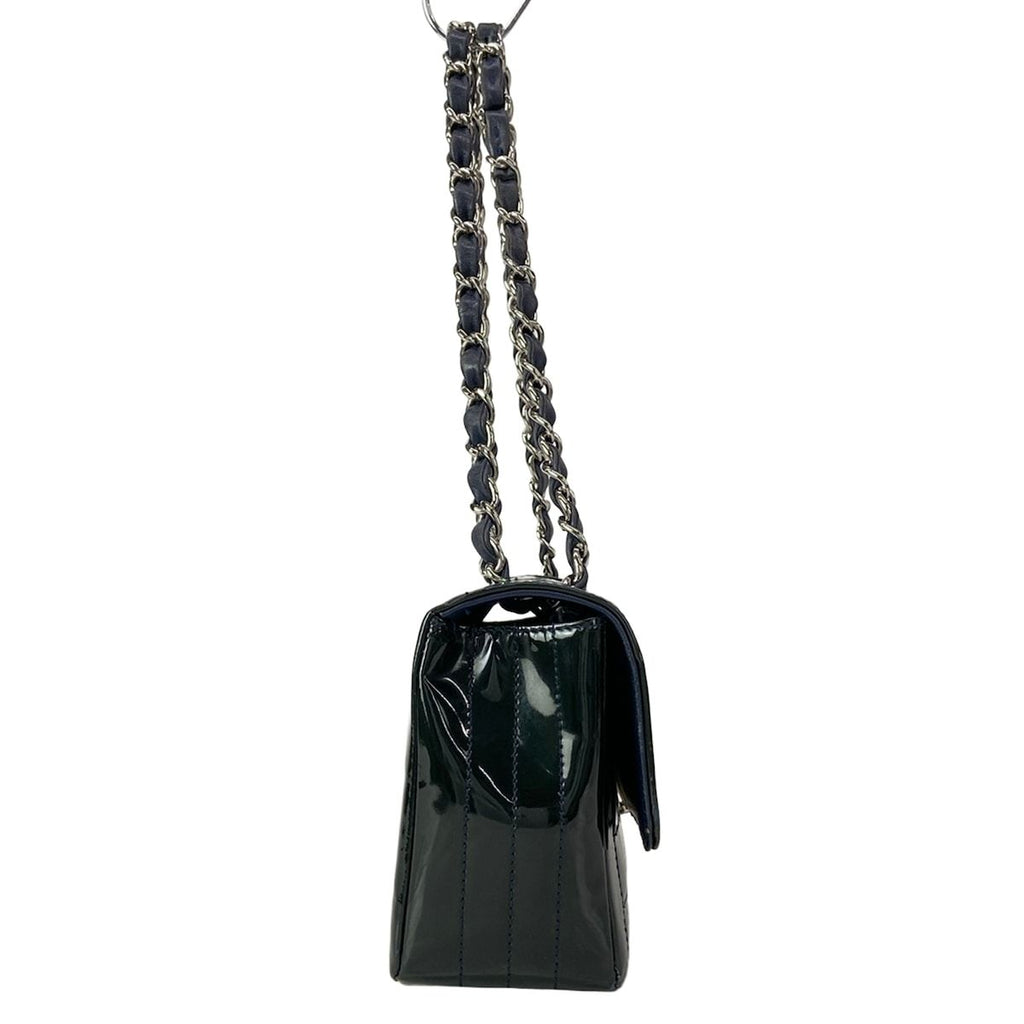 Chanel Shoulder Bag Dark Green Chain Silver Leather — view 2