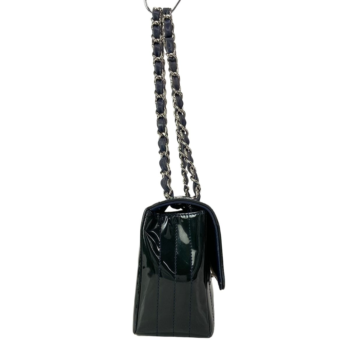 Chanel Shoulder Bag Dark Green Chain Silver Leather — view 2