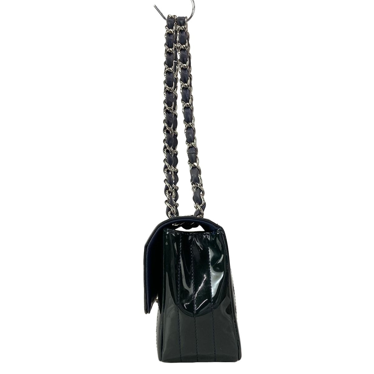 Chanel Shoulder Bag Dark Green Chain Silver Leather — view 4