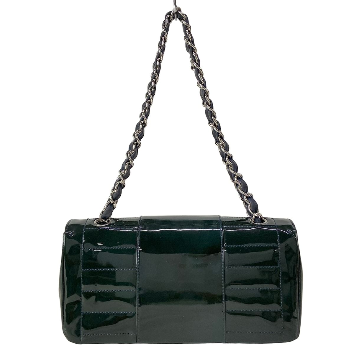Chanel Shoulder Bag Dark Green Chain Silver Leather — view 3