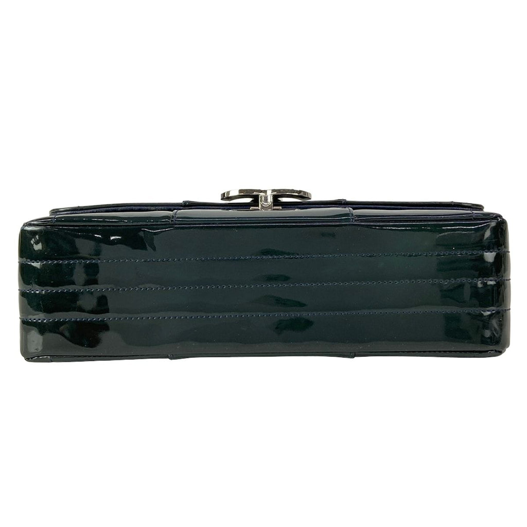 Chanel Shoulder Bag Dark Green Chain Silver Leather — view 5