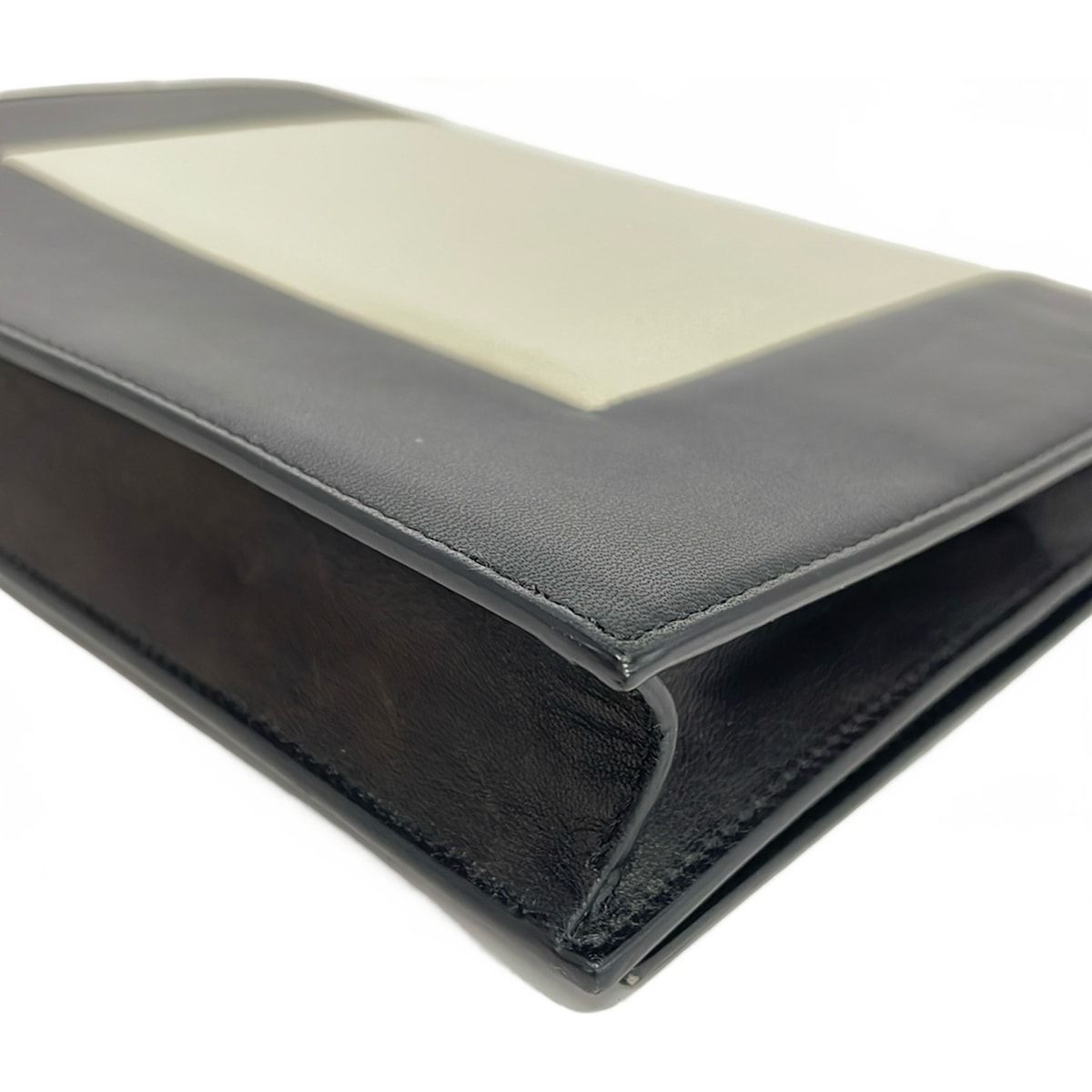 Celine Shoulder Bag Frame Evening Clutch Black Ivory Chain Leather — view 6