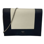 Celine Shoulder Bag Frame Evening Clutch Black Ivory Chain Leather