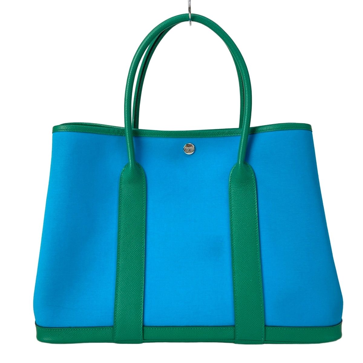 Hermes Tote Bag Garden Party PM Blue Aztec Vert Jade Silver