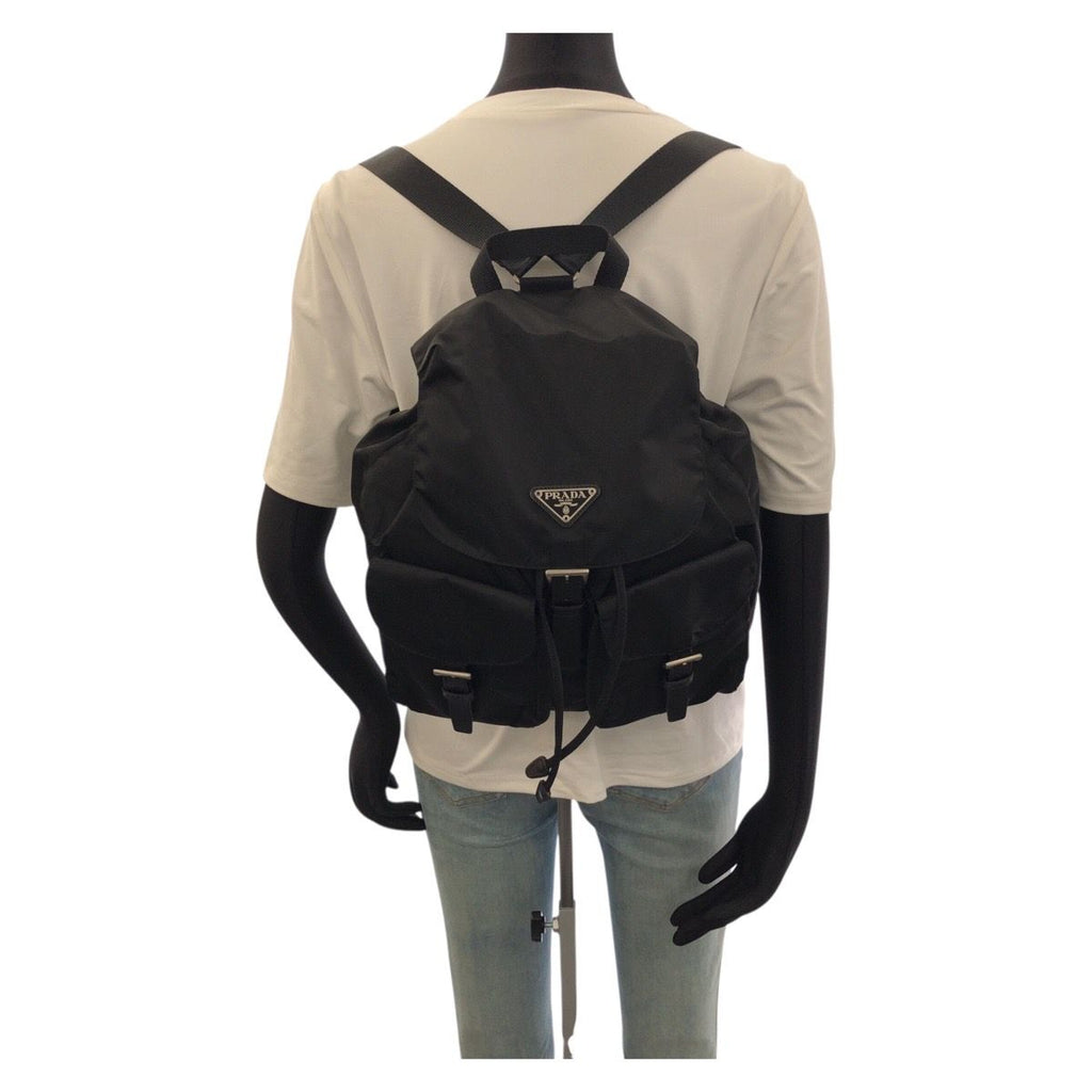 Prada Tessuto Black Silver Nylon Leather Backpack — view 7