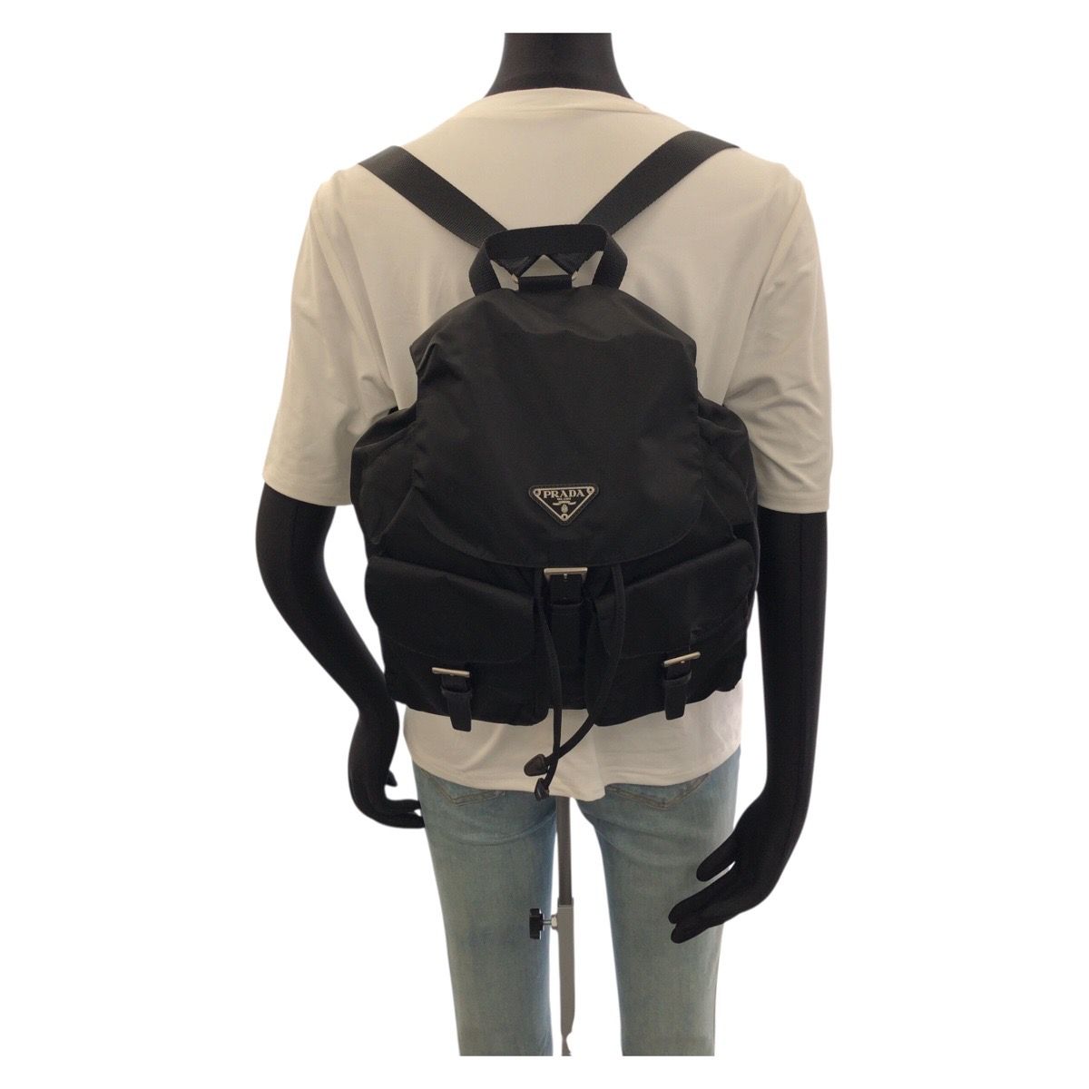 Prada Tessuto Black Silver Nylon Leather Backpack — view 7