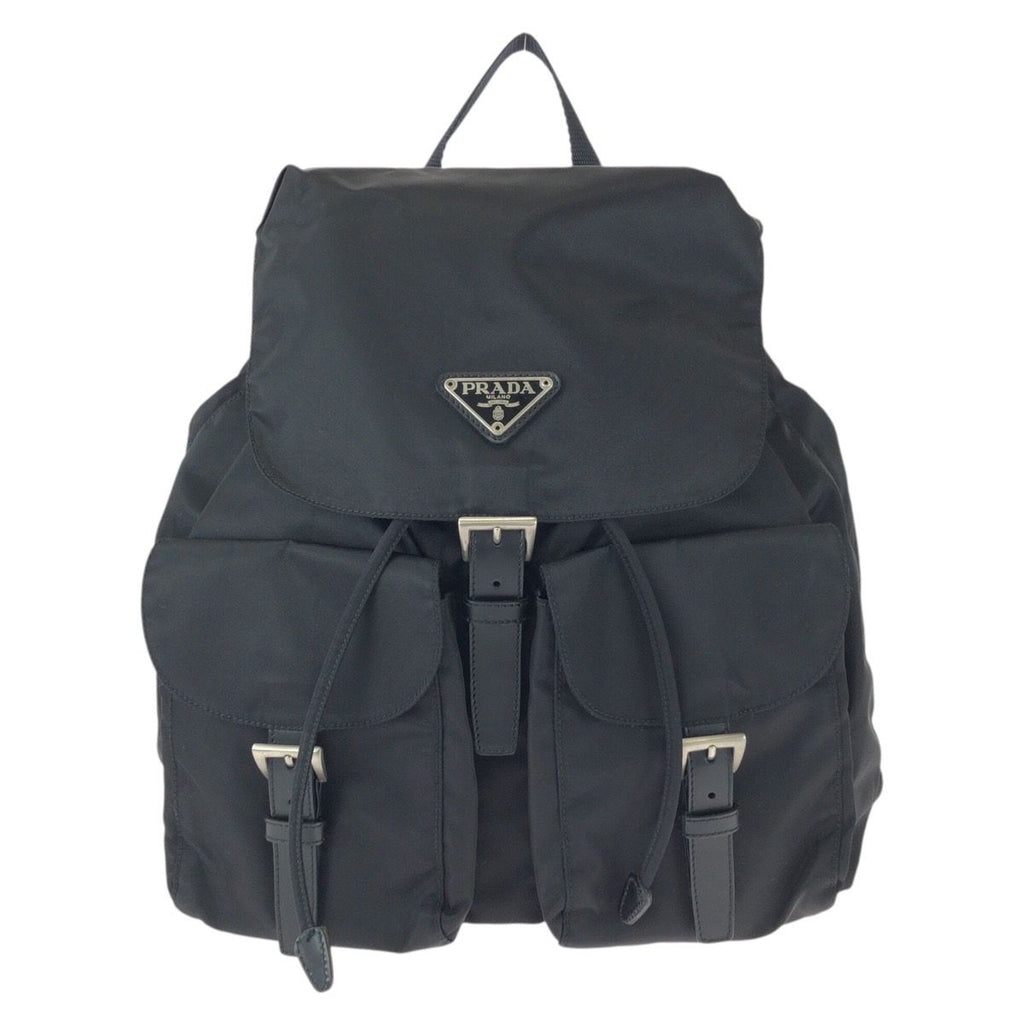 Prada Tessuto Black Silver Nylon Leather Backpack