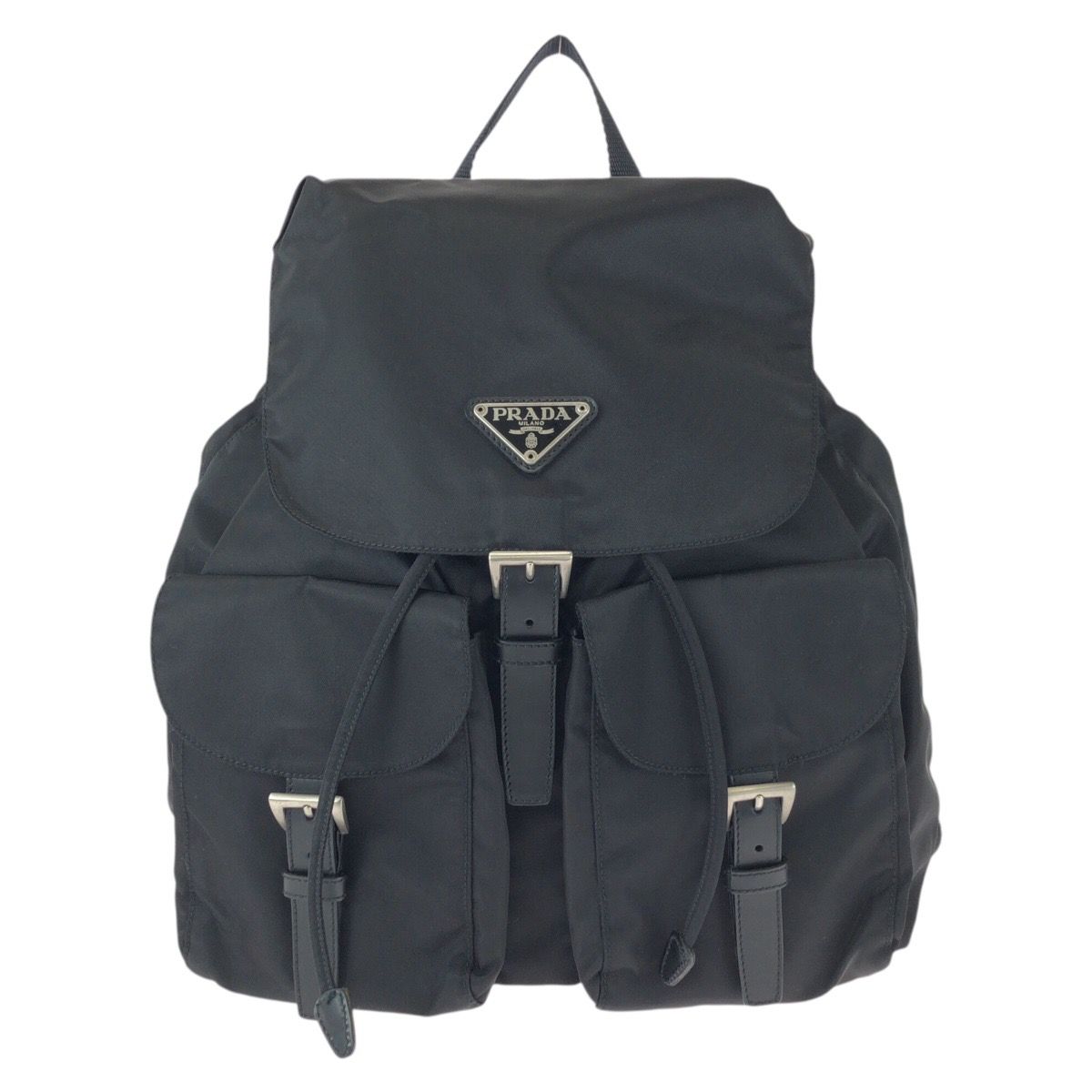 Prada Tessuto Black Silver Nylon Leather Backpack