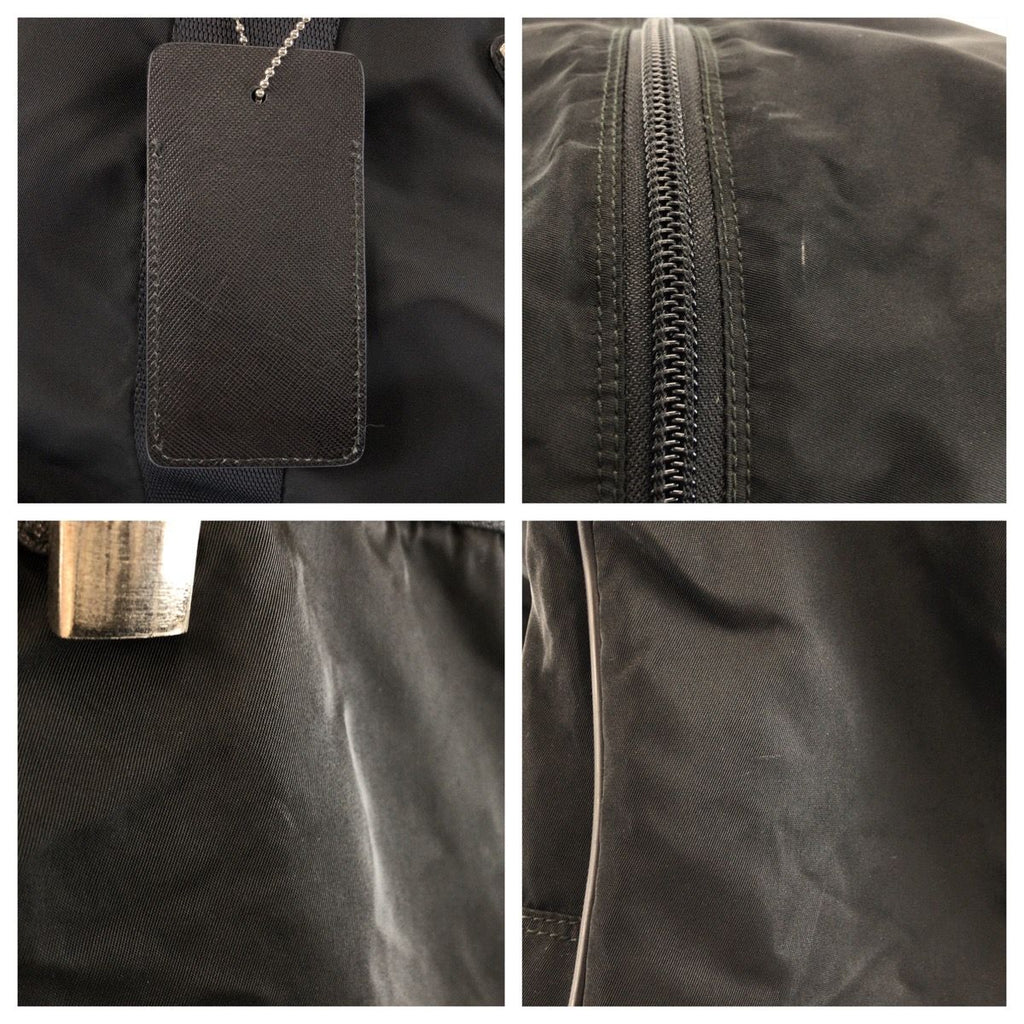 Prada Tessuto Black Silver Nylon Leather Boston Bag — view 6