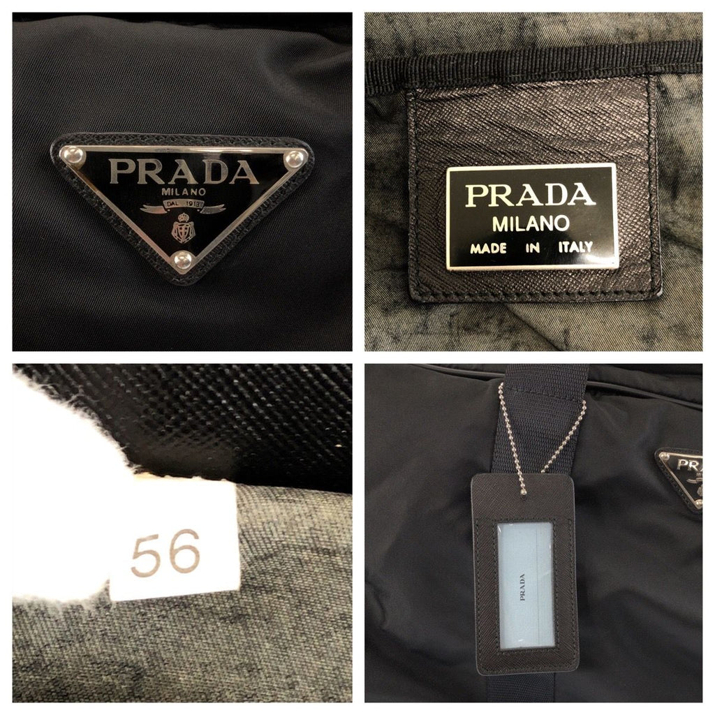 Prada Tessuto Black Silver Nylon Leather Boston Bag — view 4