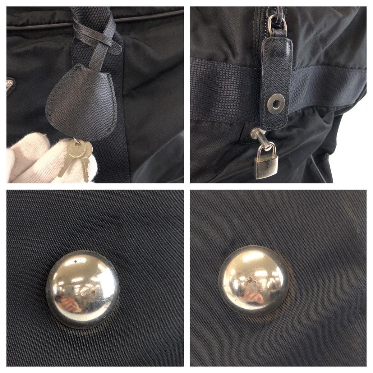 Prada Tessuto Black Silver Nylon Leather Boston Bag — view 5