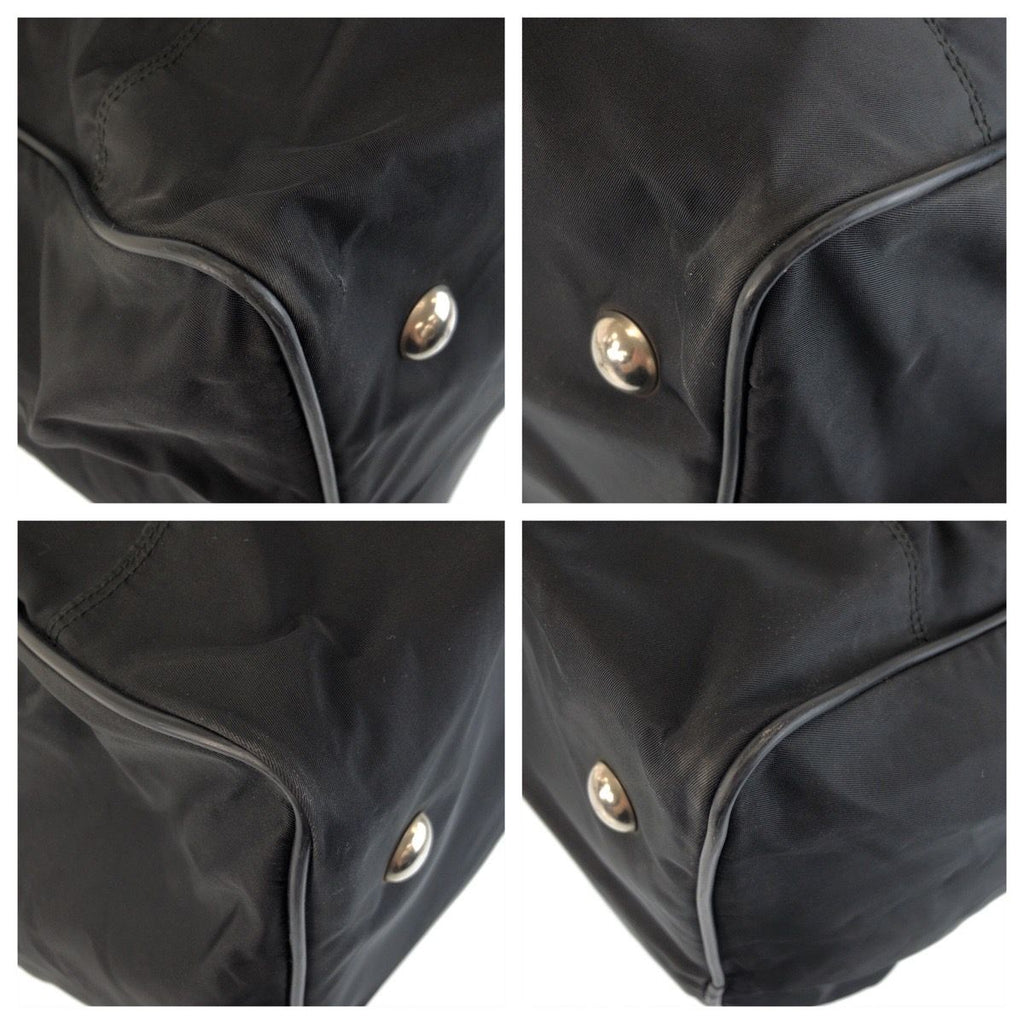 Prada Tessuto Black Silver Nylon Leather Boston Bag — view 3