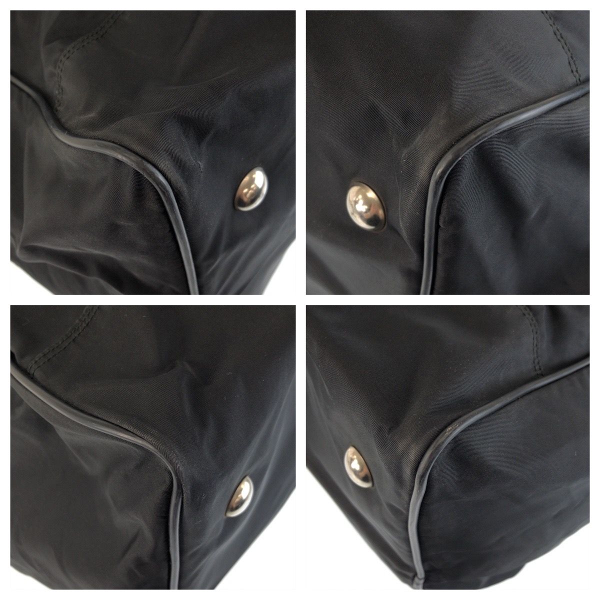 Prada Tessuto Black Silver Nylon Leather Boston Bag — view 3