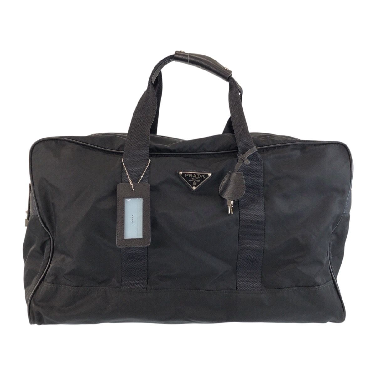 Prada Tessuto Black Silver Nylon Leather Boston Bag