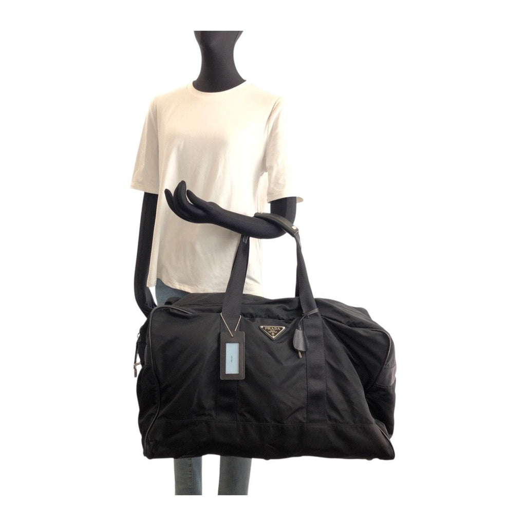 Prada Tessuto Black Silver Nylon Leather Boston Bag — view 7