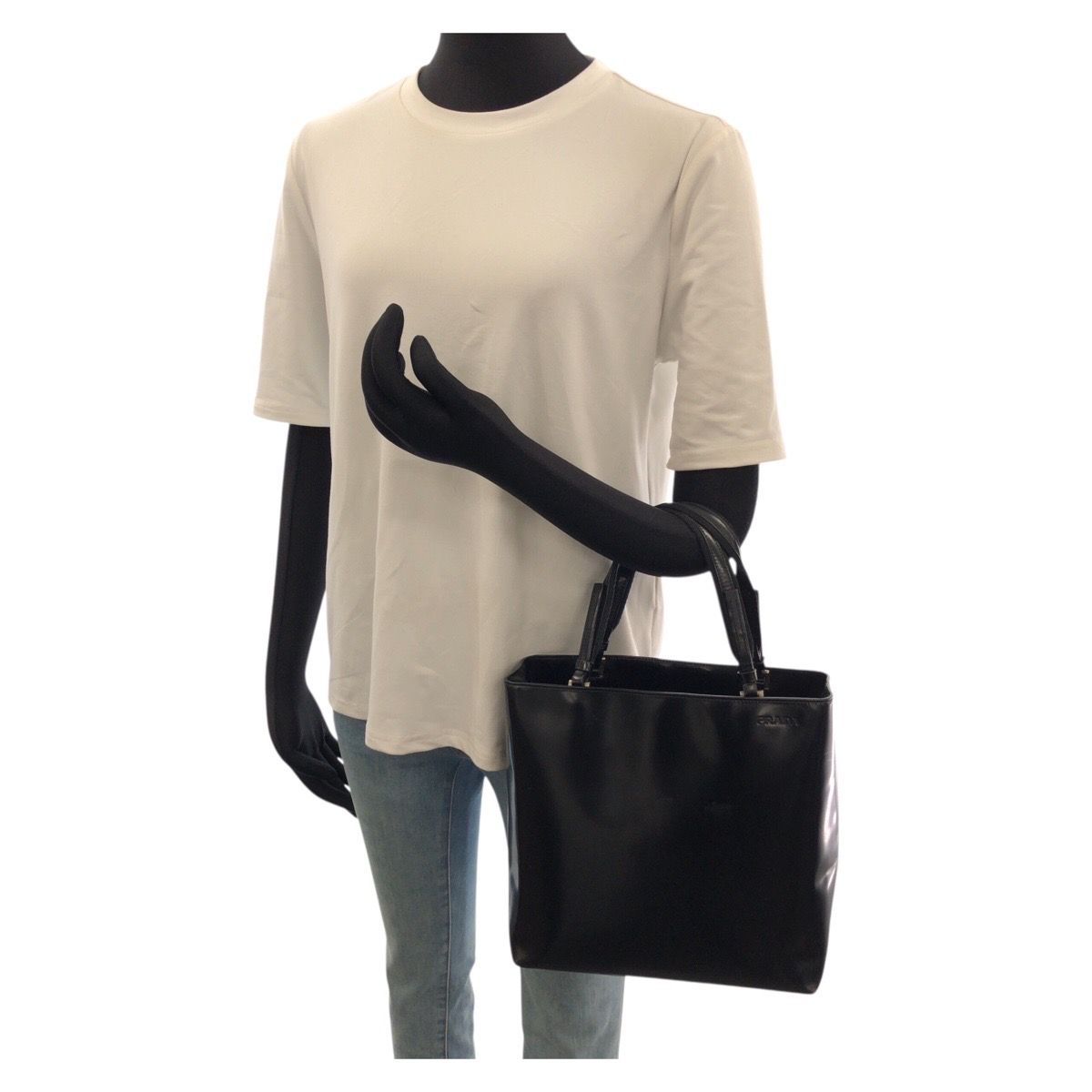 Prada Black Silver Patent Leather Tote Bag — view 7