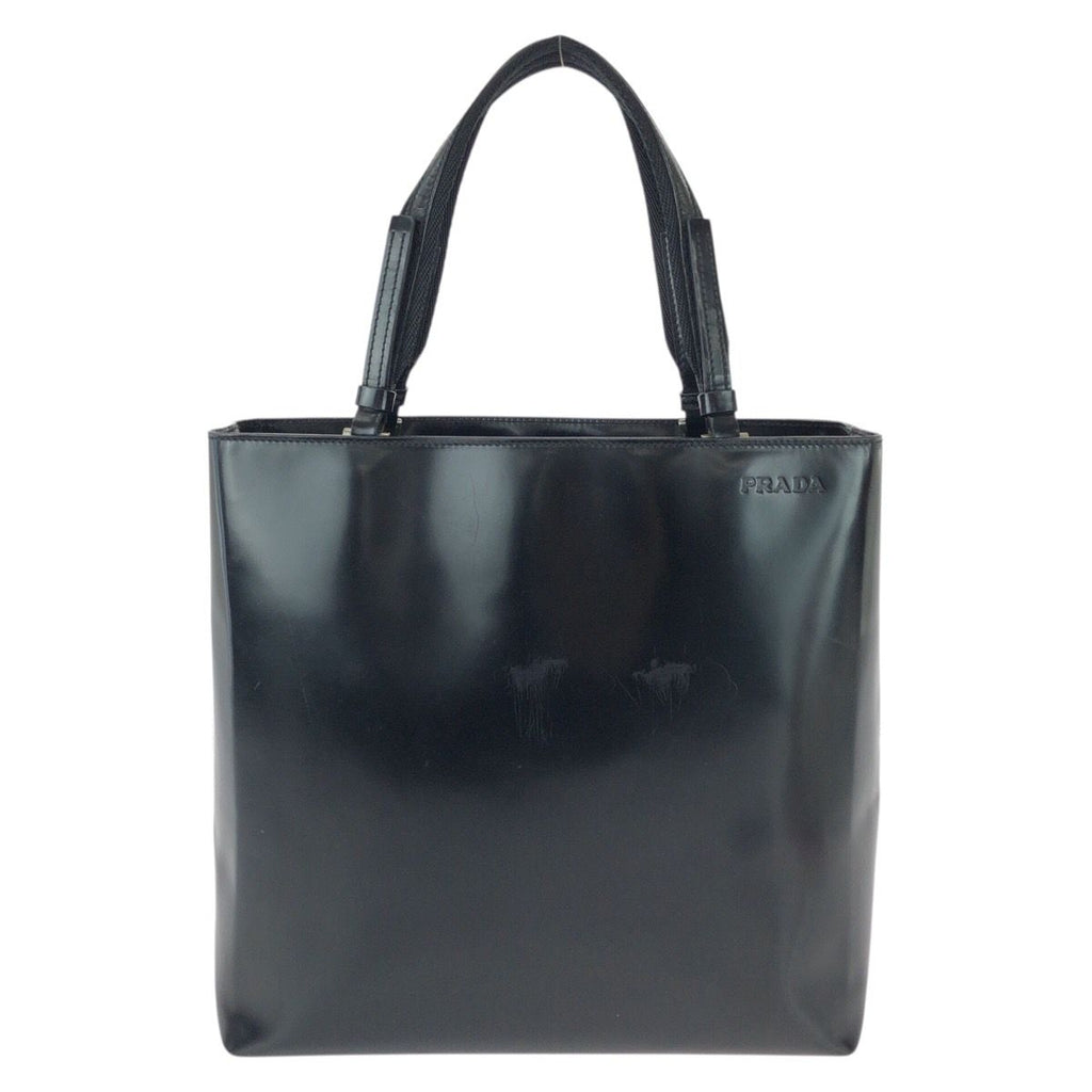 Prada Black Silver Patent Leather Tote Bag