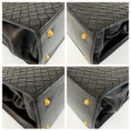 Bottega Veneta Vintage Intrecciato Black Gold Leather Handbag — view 4