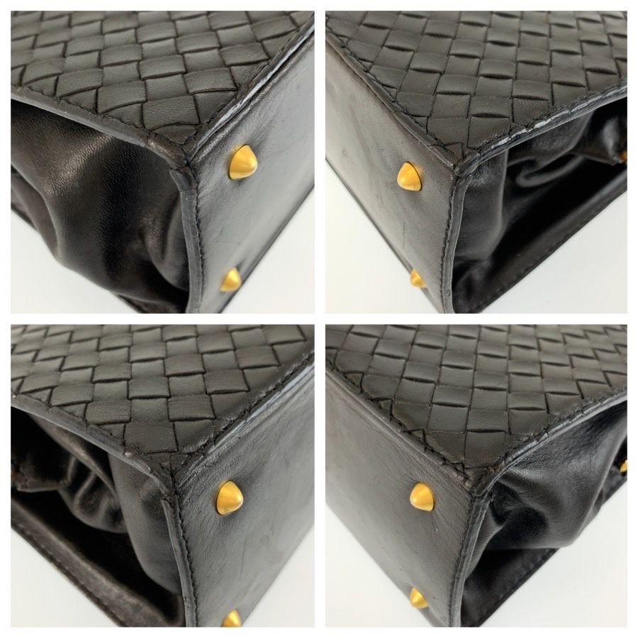 Bottega Veneta Vintage Intrecciato Black Gold Leather Handbag — view 4
