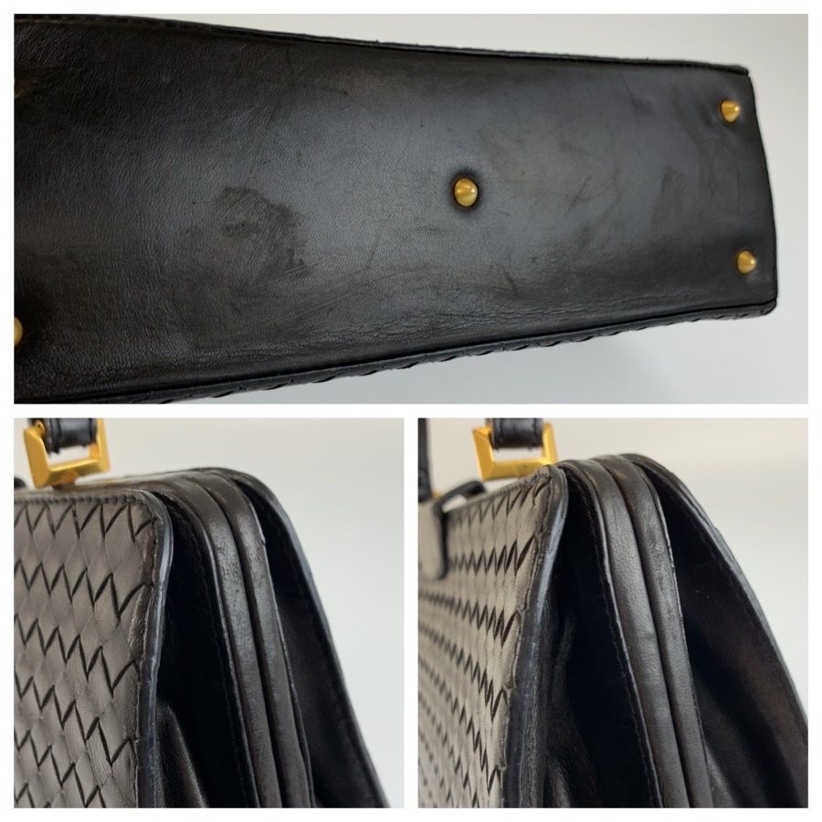 Bottega Veneta Vintage Intrecciato Black Gold Leather Handbag — view 6