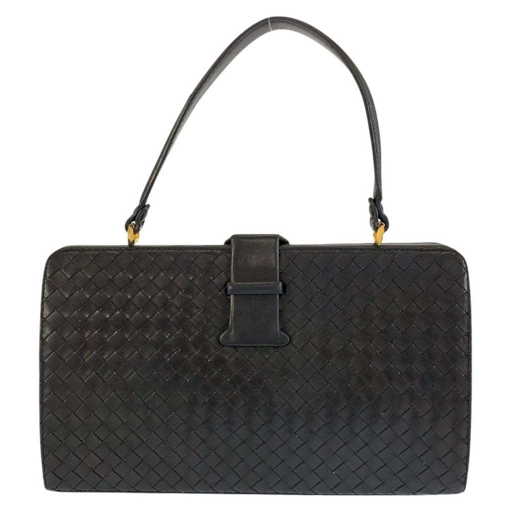 Bottega Veneta Vintage Intrecciato Black Gold Leather Handbag — view 2
