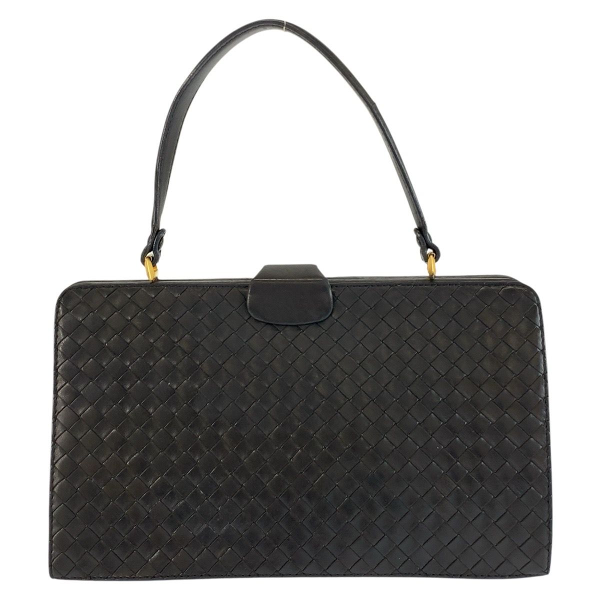 Bottega Veneta Vintage Intrecciato Black Gold Leather Handbag