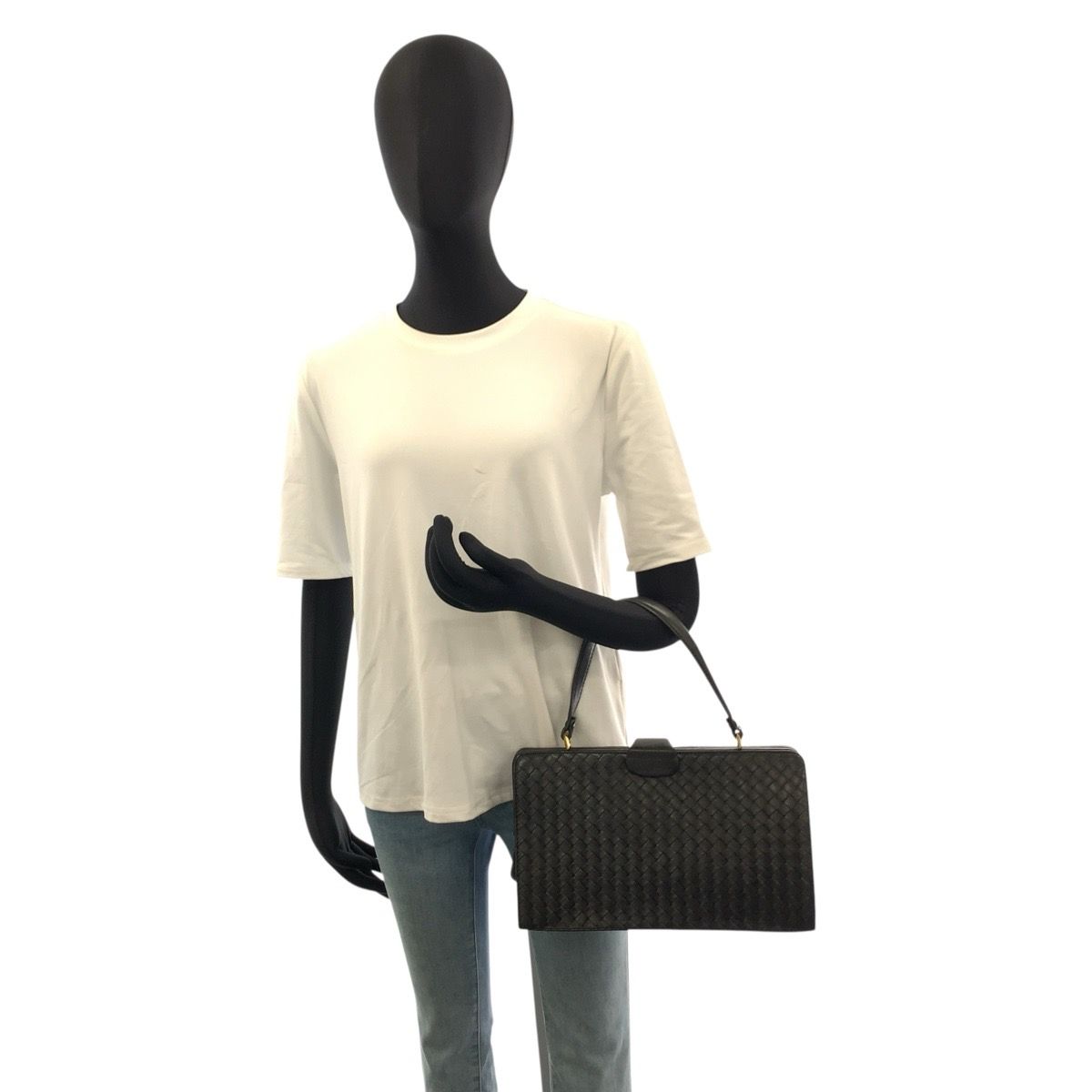 Bottega Veneta Vintage Intrecciato Black Gold Leather Handbag — view 7