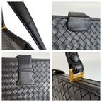 Bottega Veneta Vintage Intrecciato Black Gold Leather Handbag — view 5