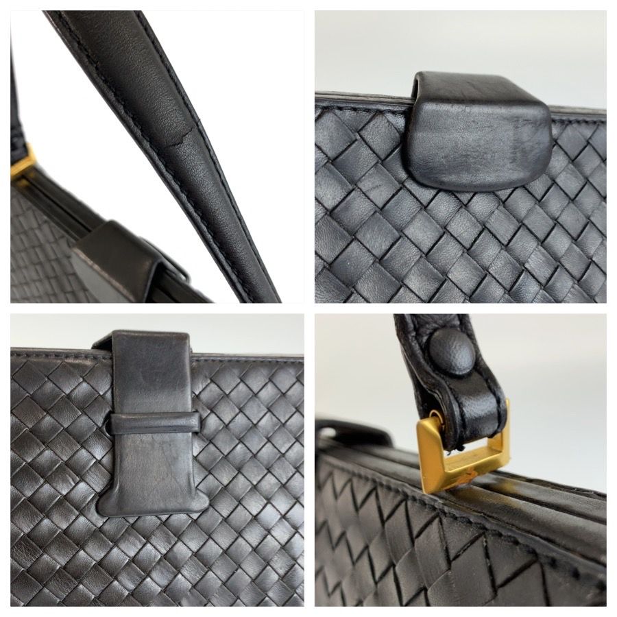 Bottega Veneta Vintage Intrecciato Black Gold Leather Handbag — view 5