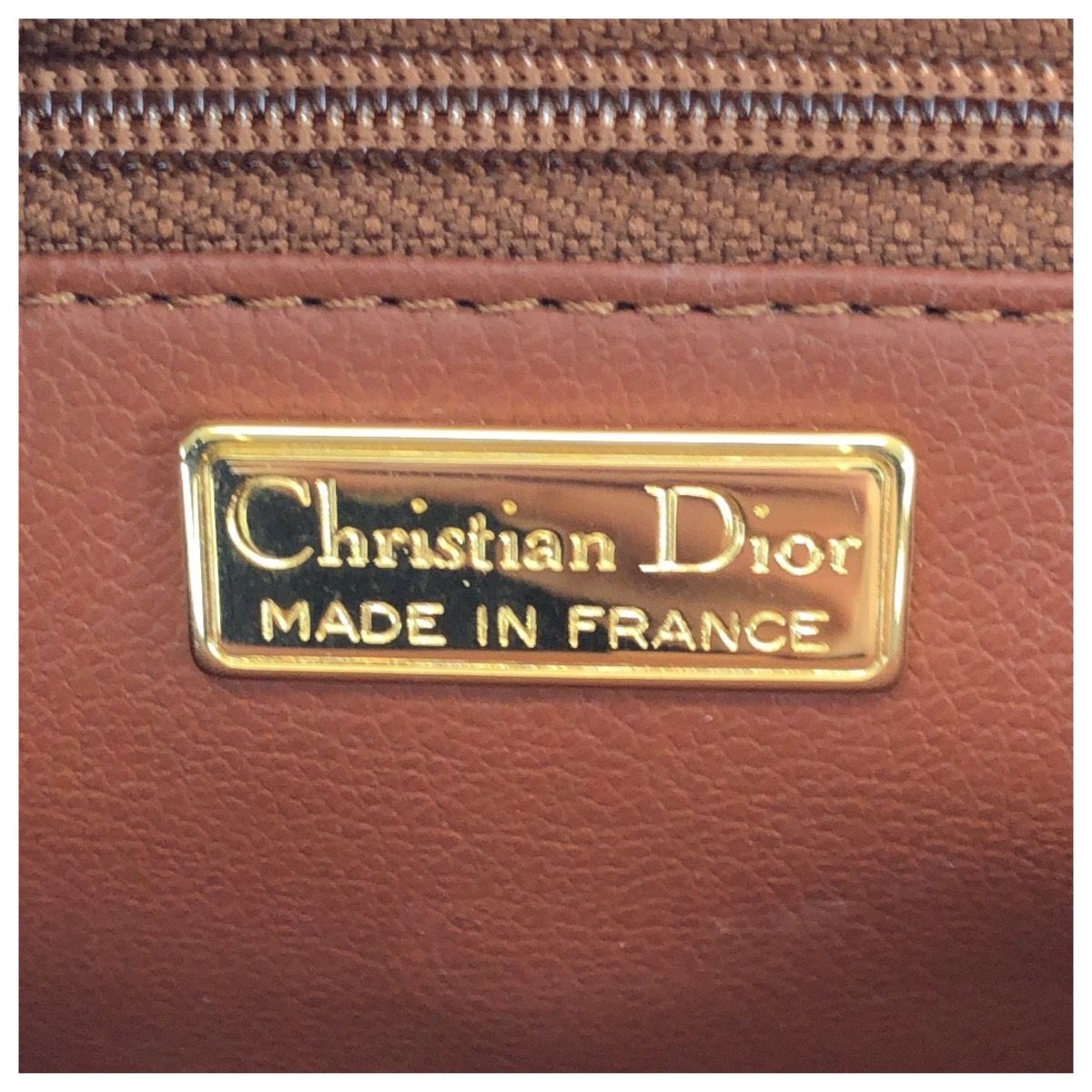 Dior Vintage CD Logo Brown Camel Gold Leather Shoulder Bag — view 4