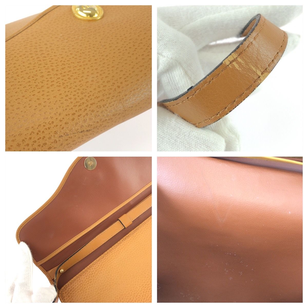 Dior Vintage CD Logo Brown Camel Gold Leather Shoulder Bag — view 6