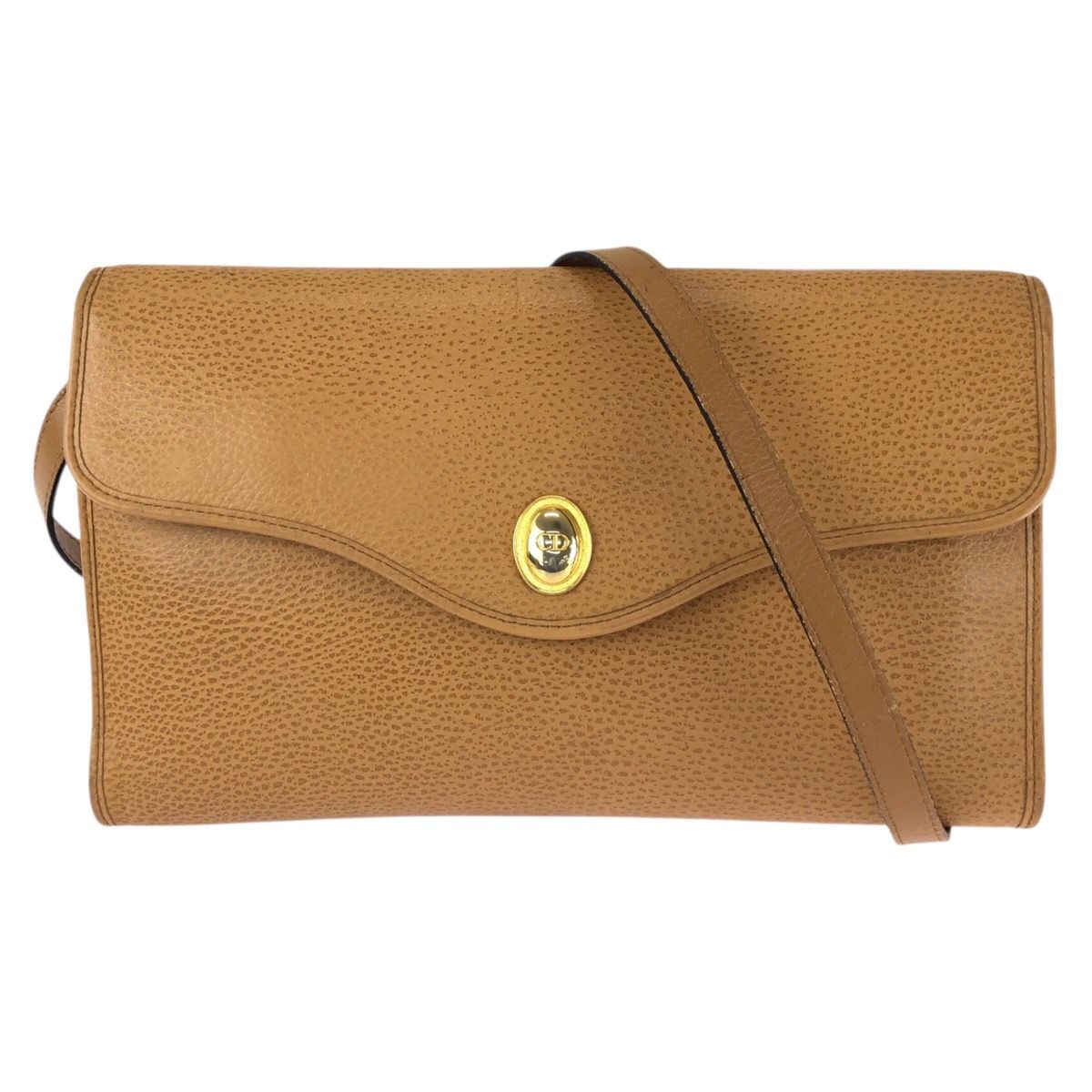 Dior Vintage CD Logo Brown Camel Gold Leather Shoulder Bag
