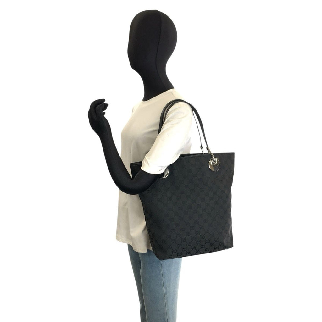 Gucci Black Silver GG Canvas Tote Shoulder Bag — view 6