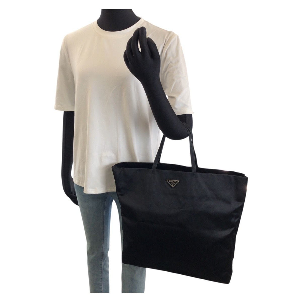 Prada Black Silver Satin Tote Bag — view 7